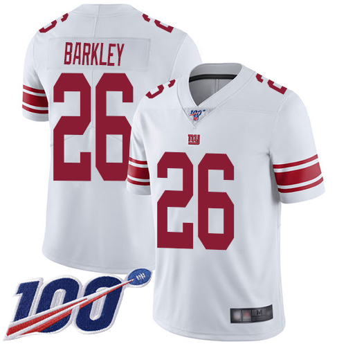 Men New York Giants #26 Saquon Barkley White Vapor Untouchable Limited Player 100th Season Football NFL Jersey